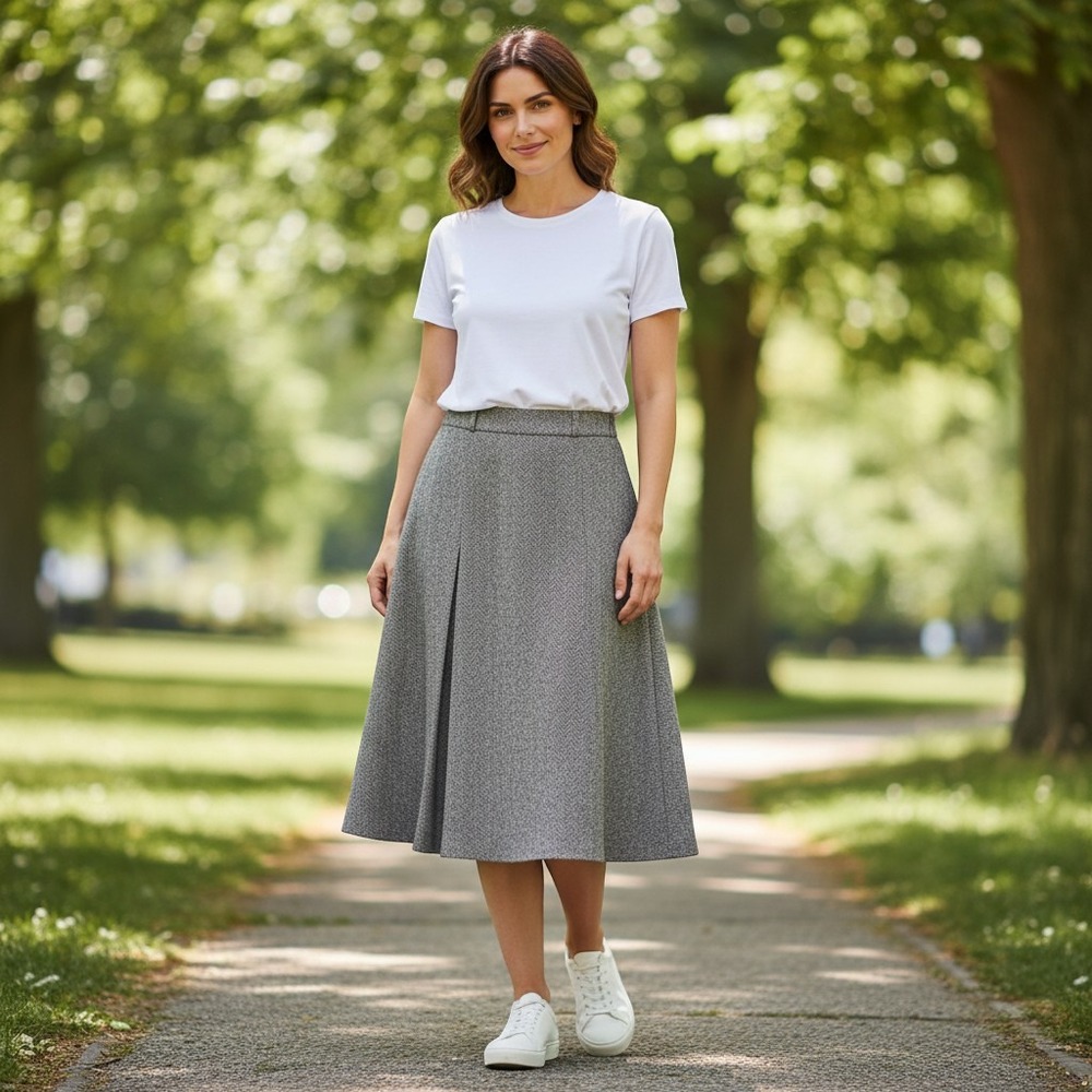 H&M Skirt US 12 Gray Excellent Tweed A-Line Knee Length Lined Business Academic